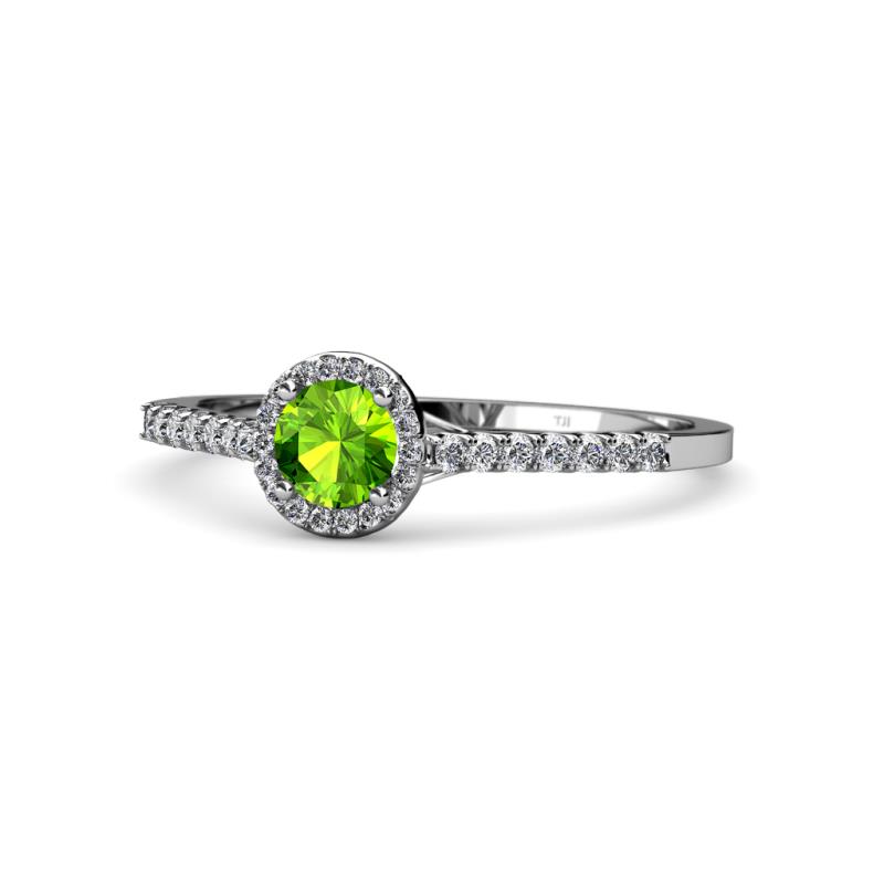 Cyra Peridot and Diamond Halo Engagement Ring 