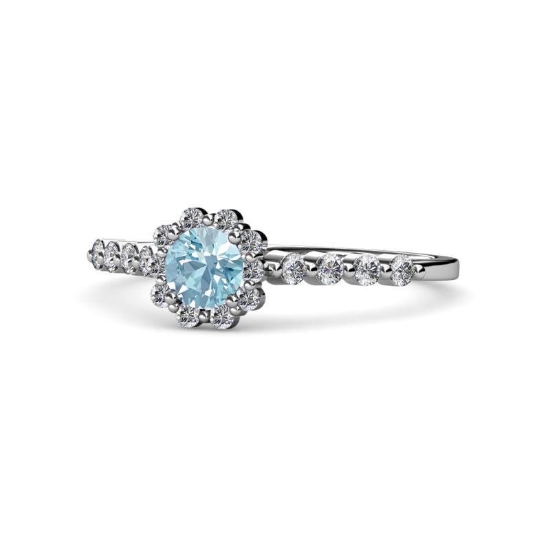 Fiore Aquamarine and Diamond Halo Engagement Ring 