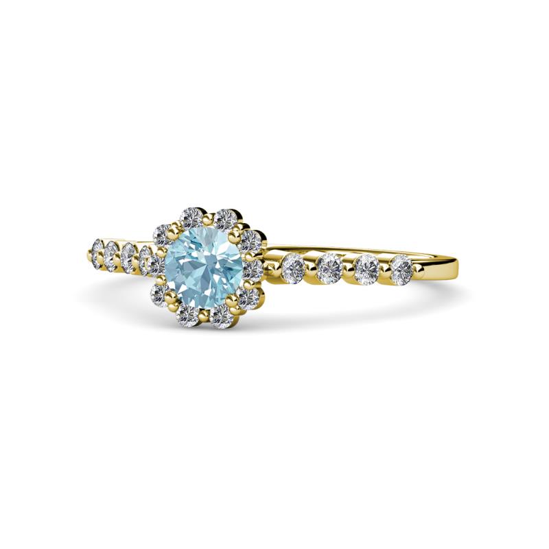 Fiore Aquamarine and Diamond Halo Engagement Ring 