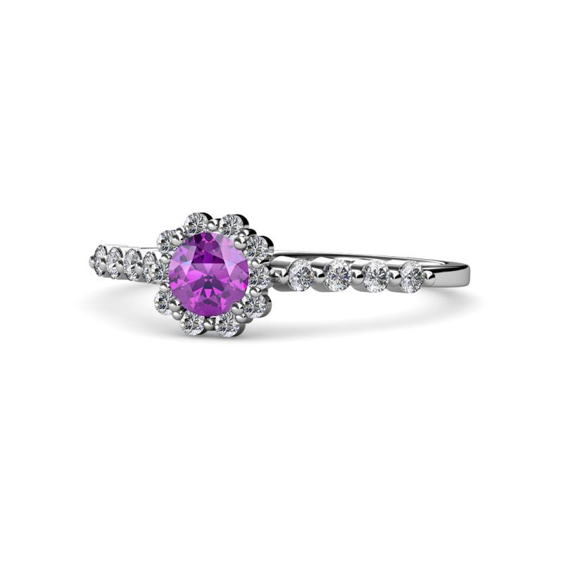 Fiore Amethyst and Diamond Halo Engagement Ring 