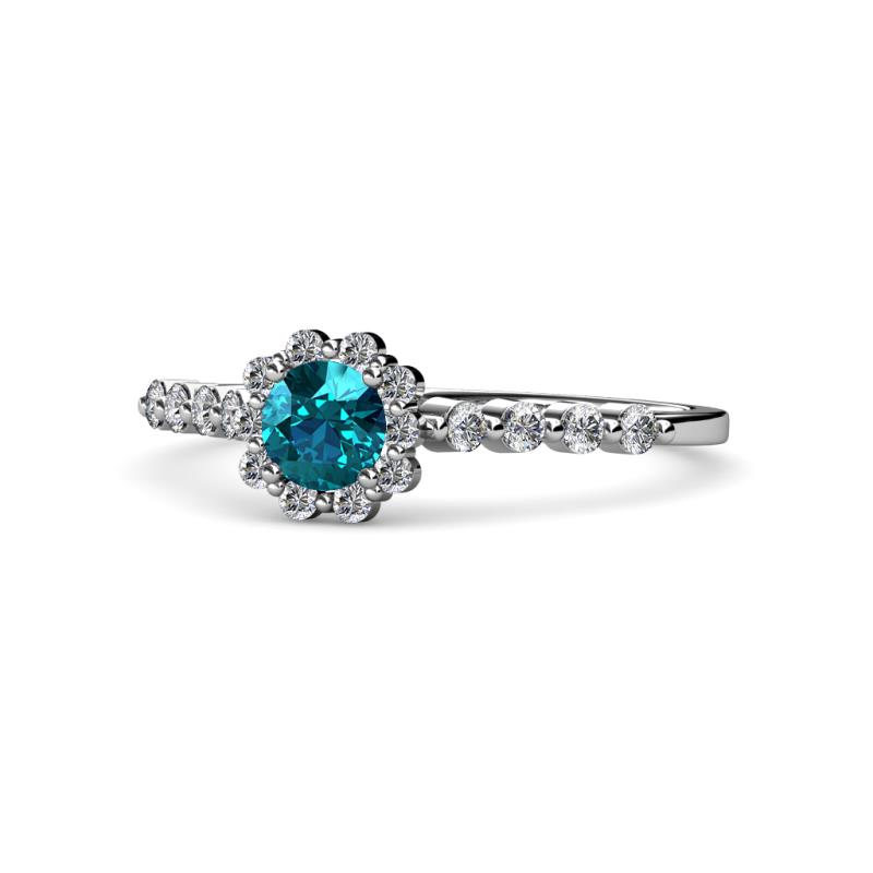 Fiore London Blue Topaz and Diamond Halo Engagement Ring 