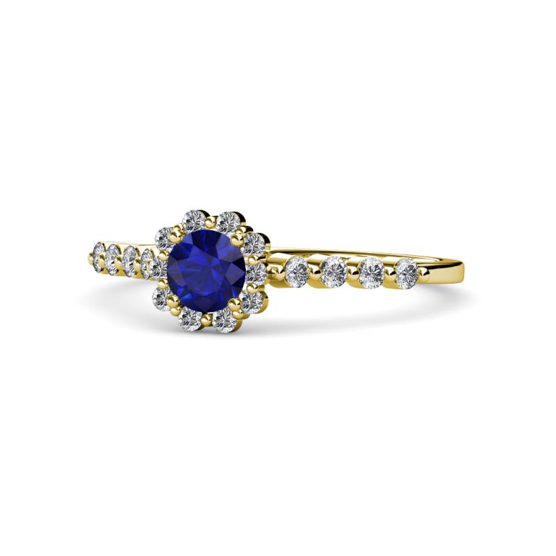 Fiore Blue Sapphire and Diamond Halo Engagement Ring 