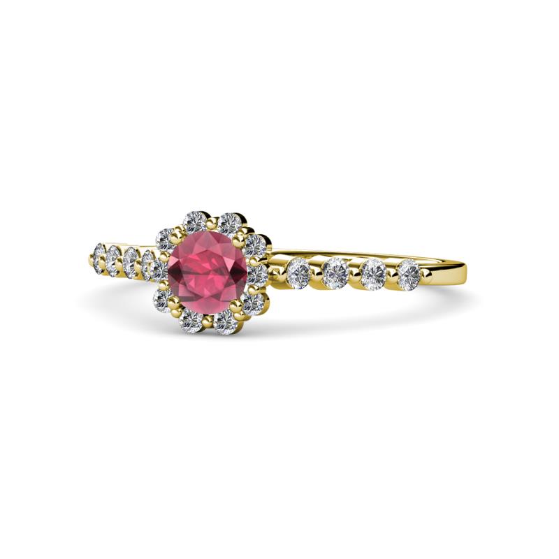 Fiore Rhodolite Garnet and Diamond Halo Engagement Ring 