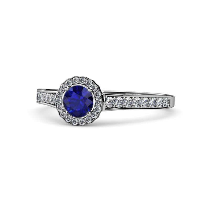 Arael Blue Sapphire and Diamond Halo Engagement Ring 