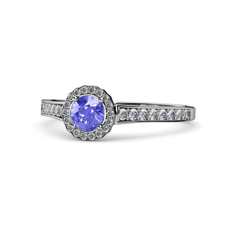 Arael Tanzanite and Diamond Halo Engagement Ring 