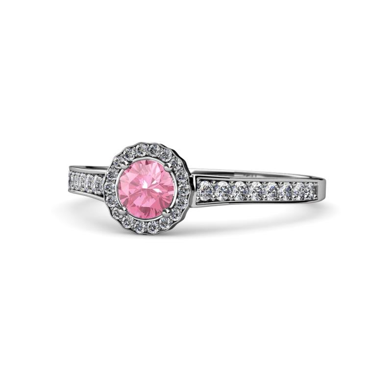 Arael Pink Tourmaline and Diamond Halo Engagement Ring 