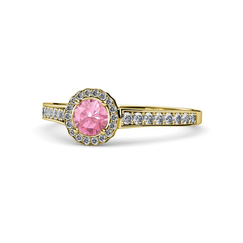 Arael Pink Tourmaline and Diamond Halo Engagement Ring 