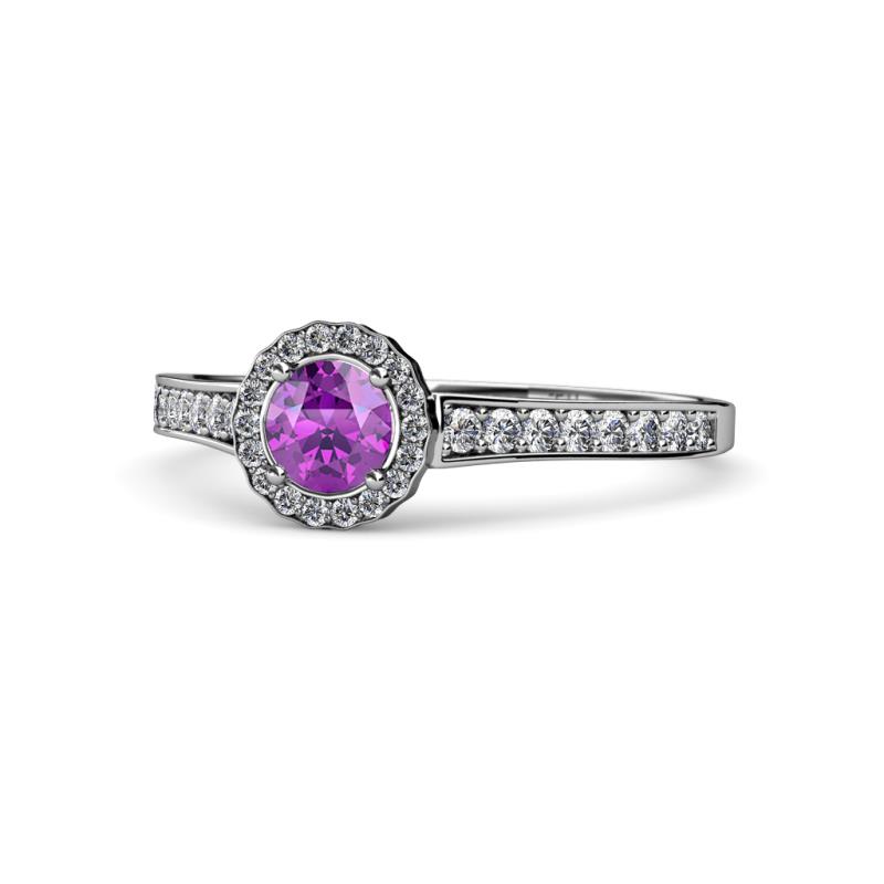 Arael Amethyst and Diamond Halo Engagement Ring 