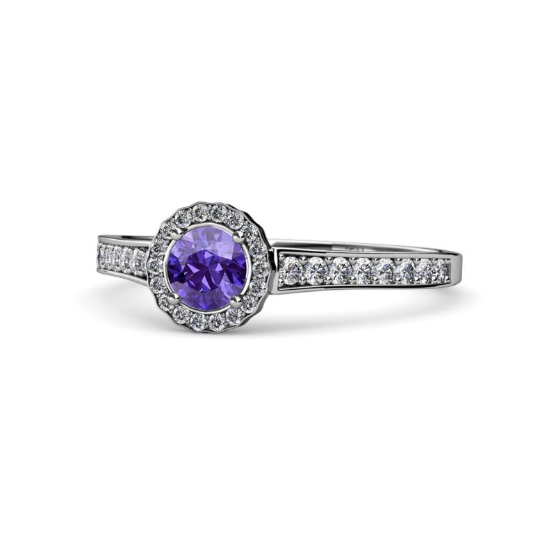 Arael Iolite and Diamond Halo Engagement Ring 