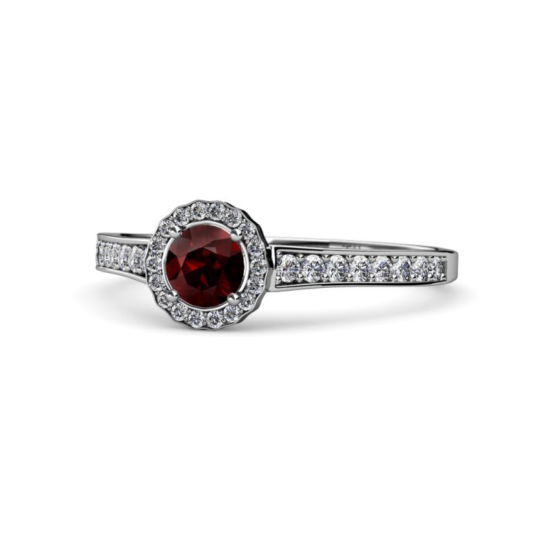 Arael Red Garnet and Diamond Halo Engagement Ring 