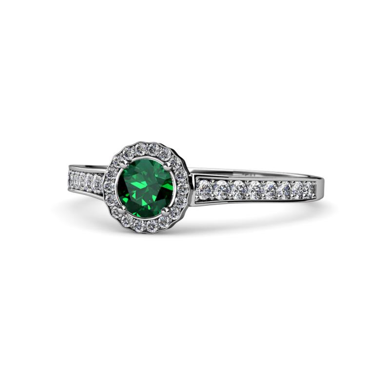 Arael Emerald and Diamond Halo Engagement Ring 