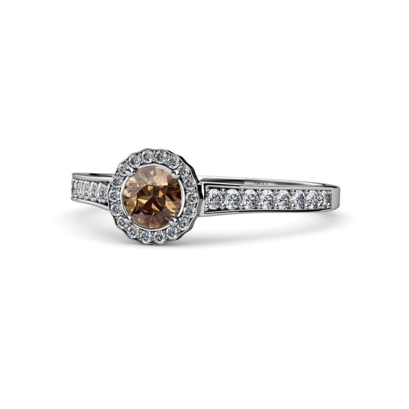Arael Smoky Quartz and Diamond Halo Engagement Ring 