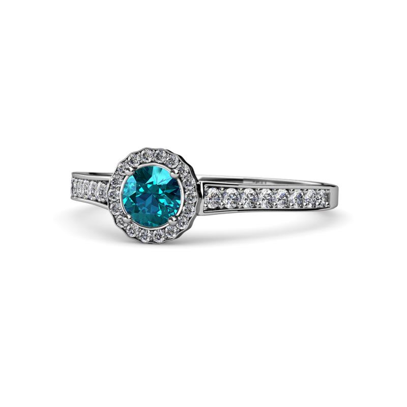 Arael London Blue Topaz and Diamond Halo Engagement Ring 