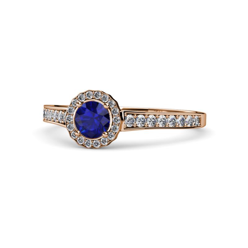 Arael Blue Sapphire and Diamond Halo Engagement Ring 
