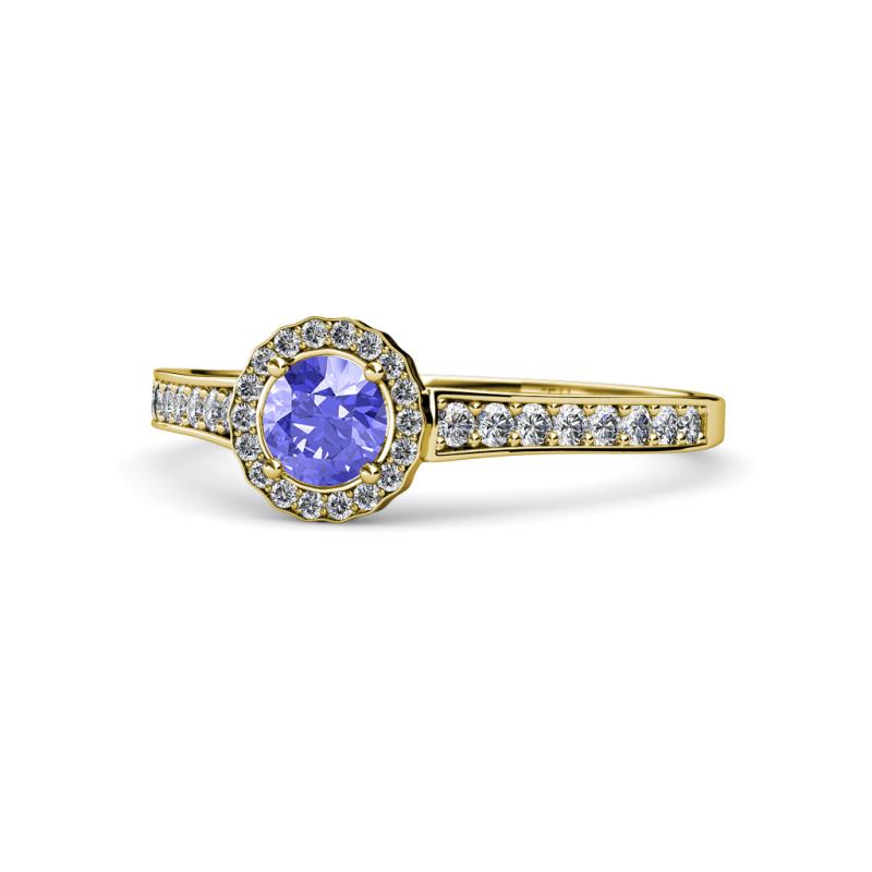 Arael Tanzanite and Diamond Halo Engagement Ring 