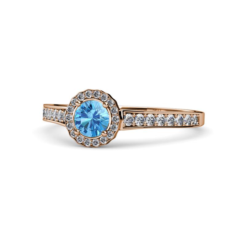 Arael Blue Topaz and Diamond Halo Engagement Ring 