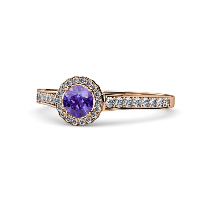 Arael Iolite and Diamond Halo Engagement Ring 