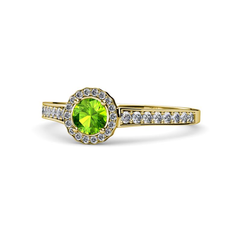 Arael Peridot and Diamond Halo Engagement Ring 
