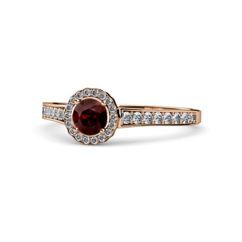 Arael Red Garnet and Diamond Halo Engagement Ring 