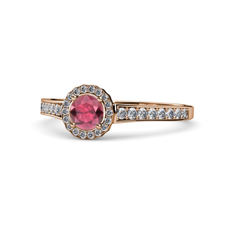 Arael Rhodolite Garnet and Diamond Halo Engagement Ring 
