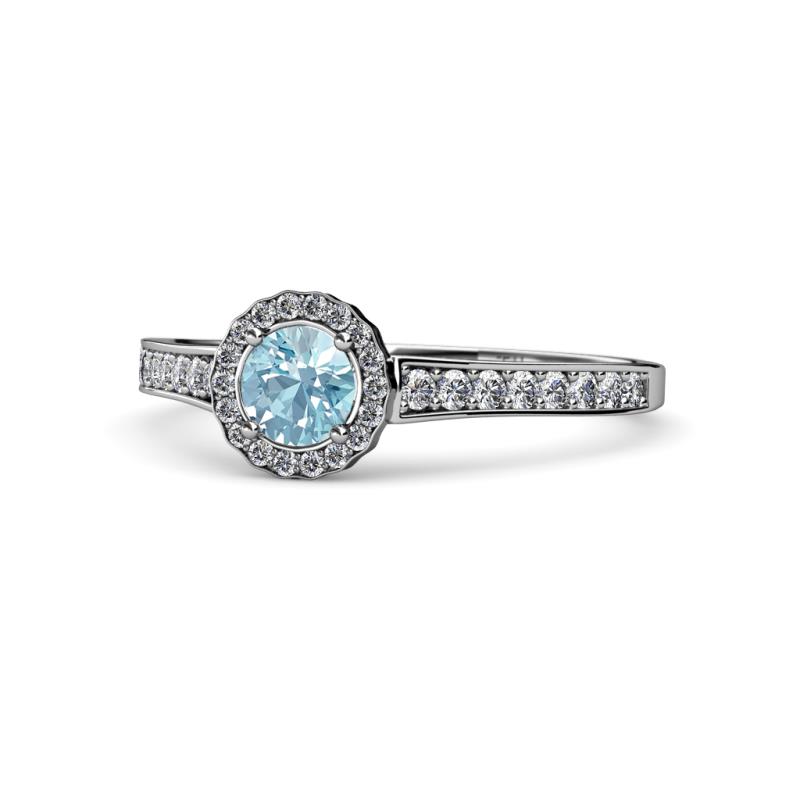 Arael Aquamarine and Diamond Halo Engagement Ring 