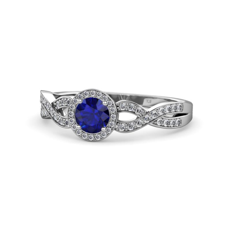 Alita Blue Sapphire and Diamond Halo Engagement Ring 