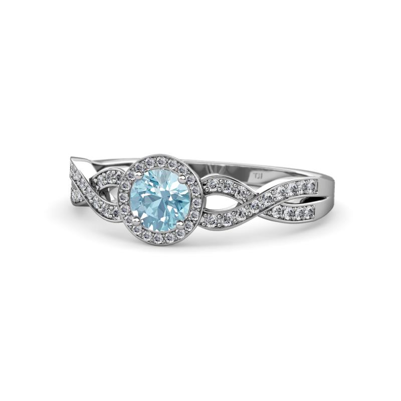 Alita Aquamarine and Diamond Halo Engagement Ring 