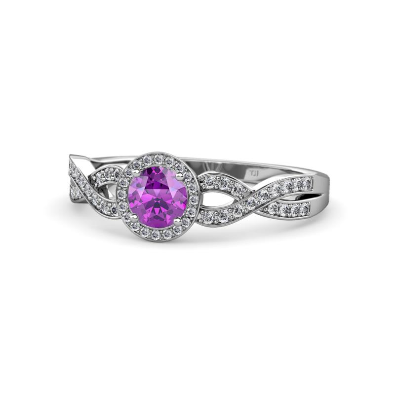 Alita Amethyst and Diamond Halo Engagement Ring 