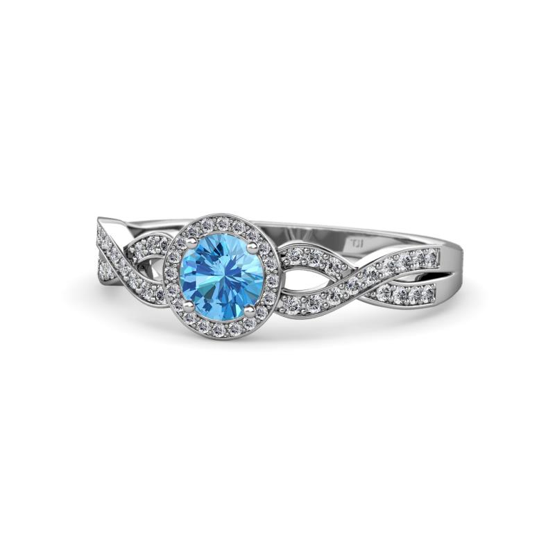Alita Blue Topaz and Diamond Halo Engagement Ring 