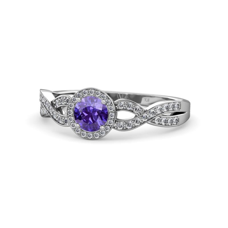 Alita Iolite and Diamond Halo Engagement Ring 