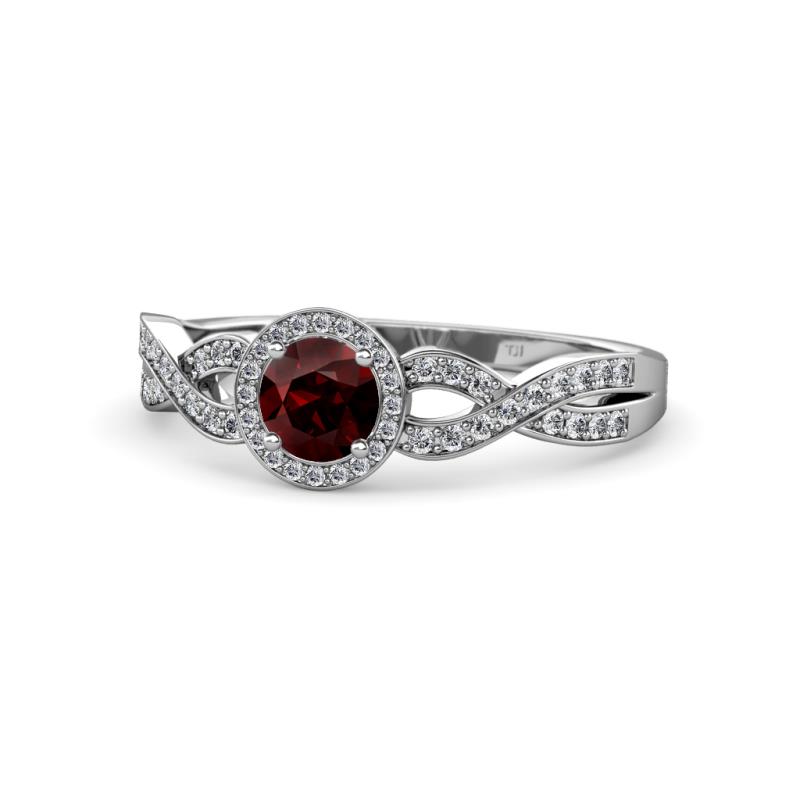Alita Red Garnet and Diamond Halo Engagement Ring 