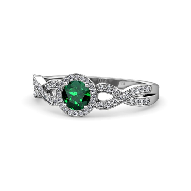 Alita Emerald and Diamond Halo Engagement Ring 