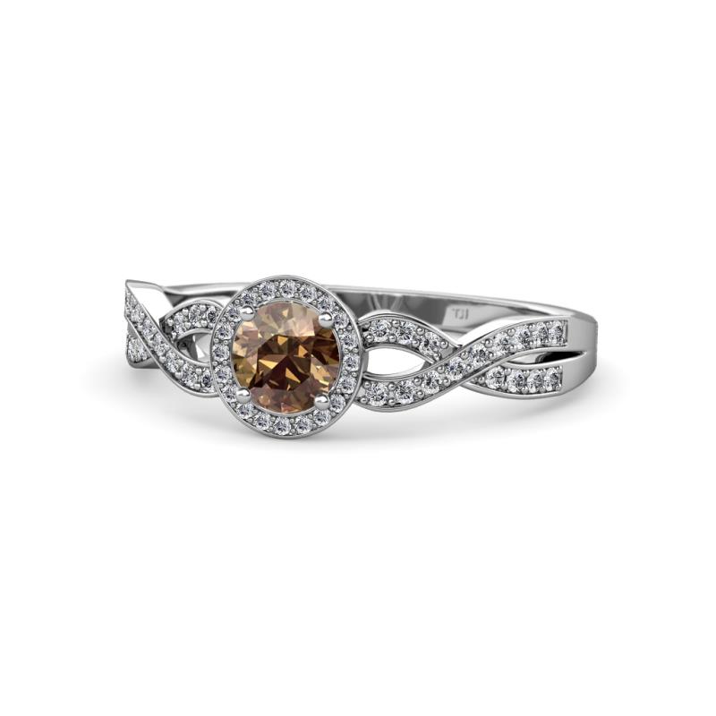 Alita Smoky Quartz and Diamond Halo Engagement Ring 
