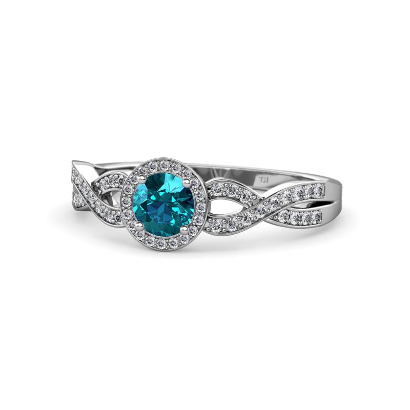 Alita London Blue Topaz and Diamond Halo Engagement Ring 