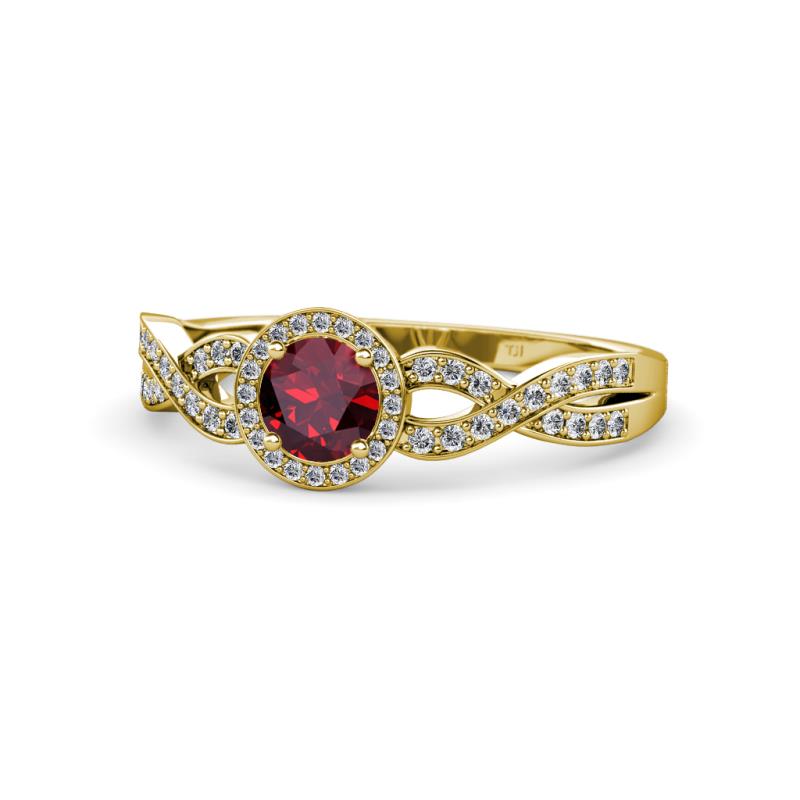 Alita Ruby and Diamond Halo Engagement Ring 