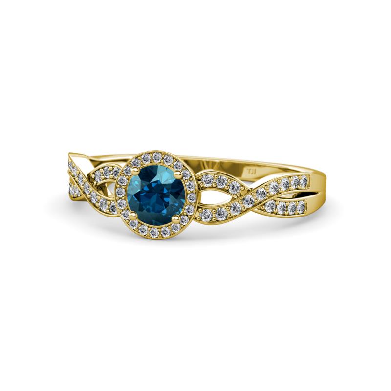 Alita Blue and White Diamond Halo Engagement Ring 