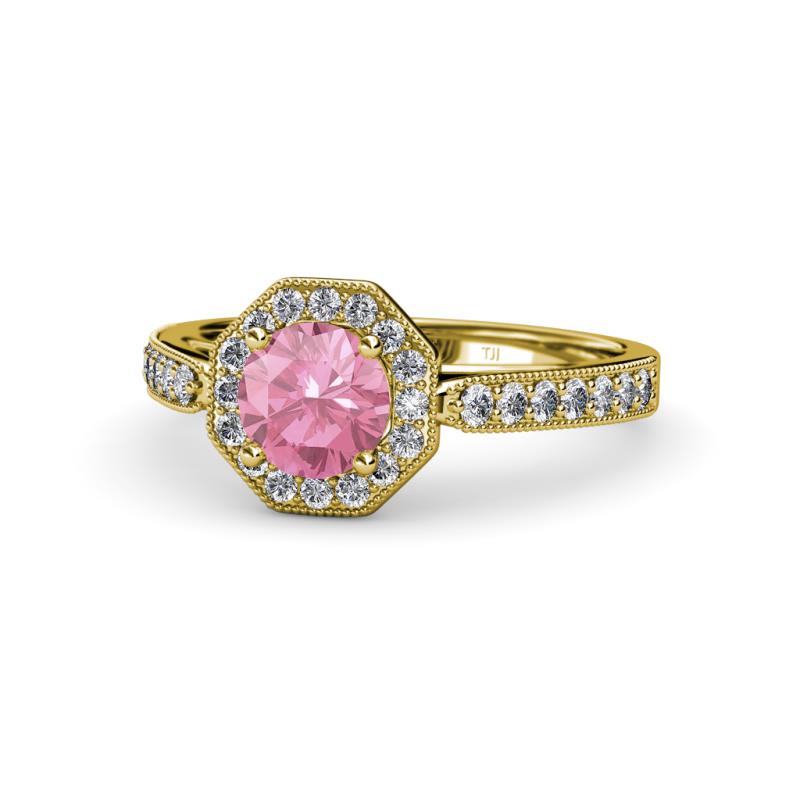 Aura Pink Tourmaline and Diamond Halo Engagement Ring 
