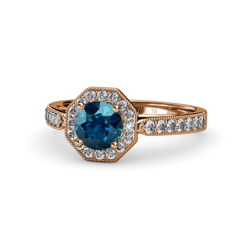 Aura Blue and White Diamond Halo Engagement Ring 