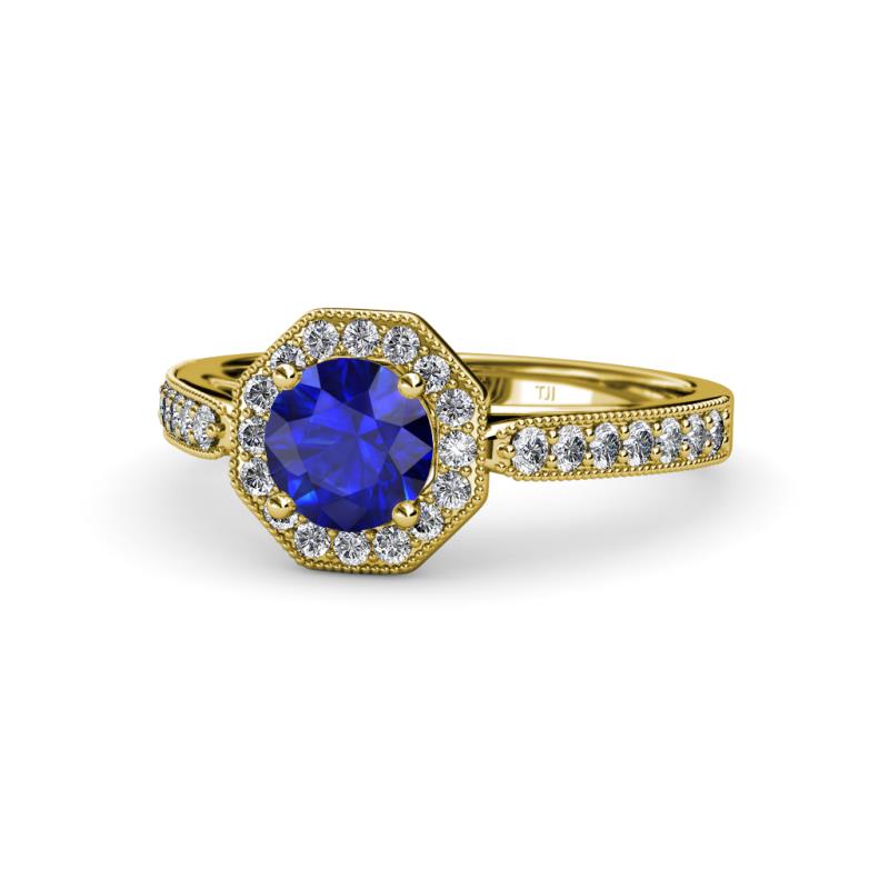 Aura Blue Sapphire and Diamond Halo Engagement Ring 