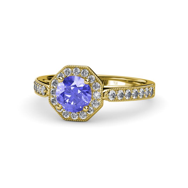 Aura Tanzanite and Diamond Halo Engagement Ring 