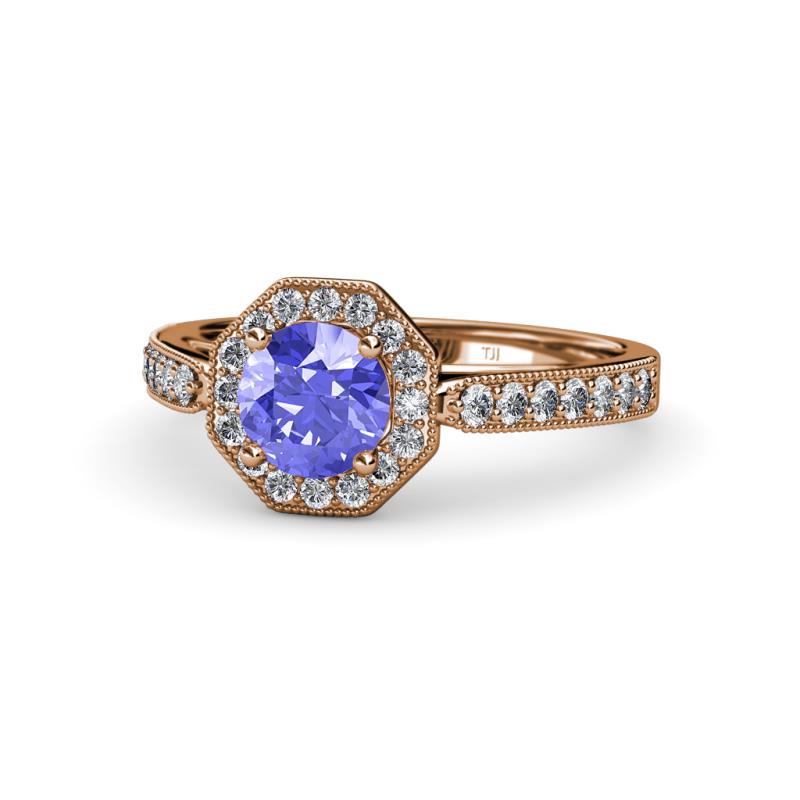 Aura Tanzanite and Diamond Halo Engagement Ring 