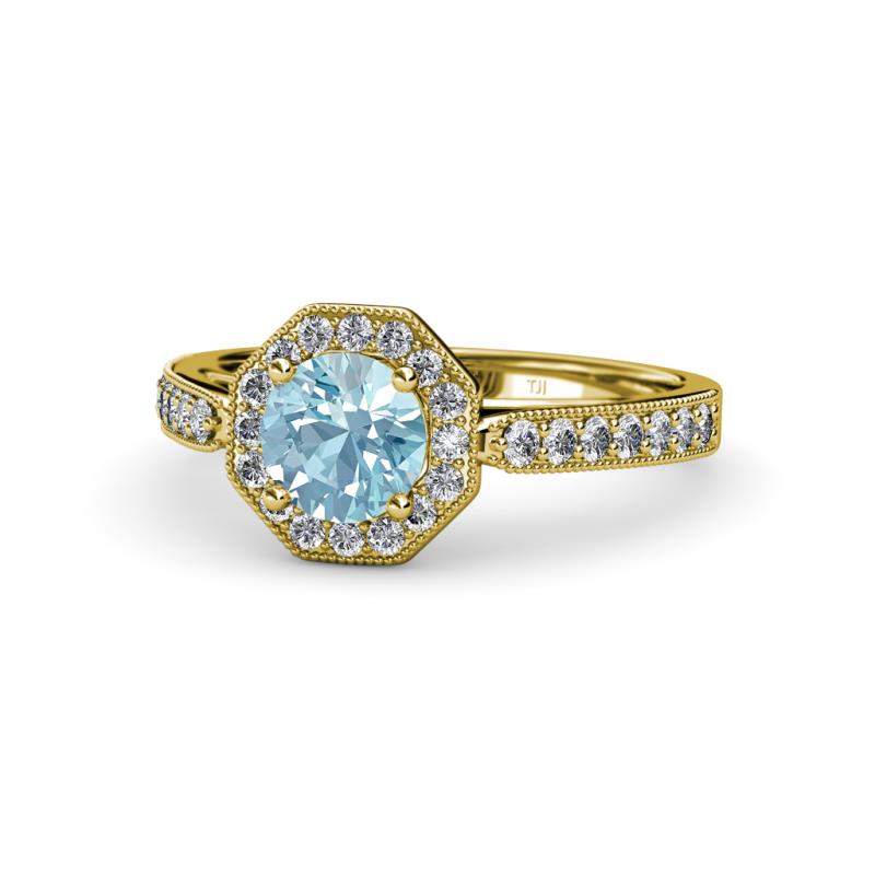 Aura Aquamarine and Diamond Halo Engagement Ring 