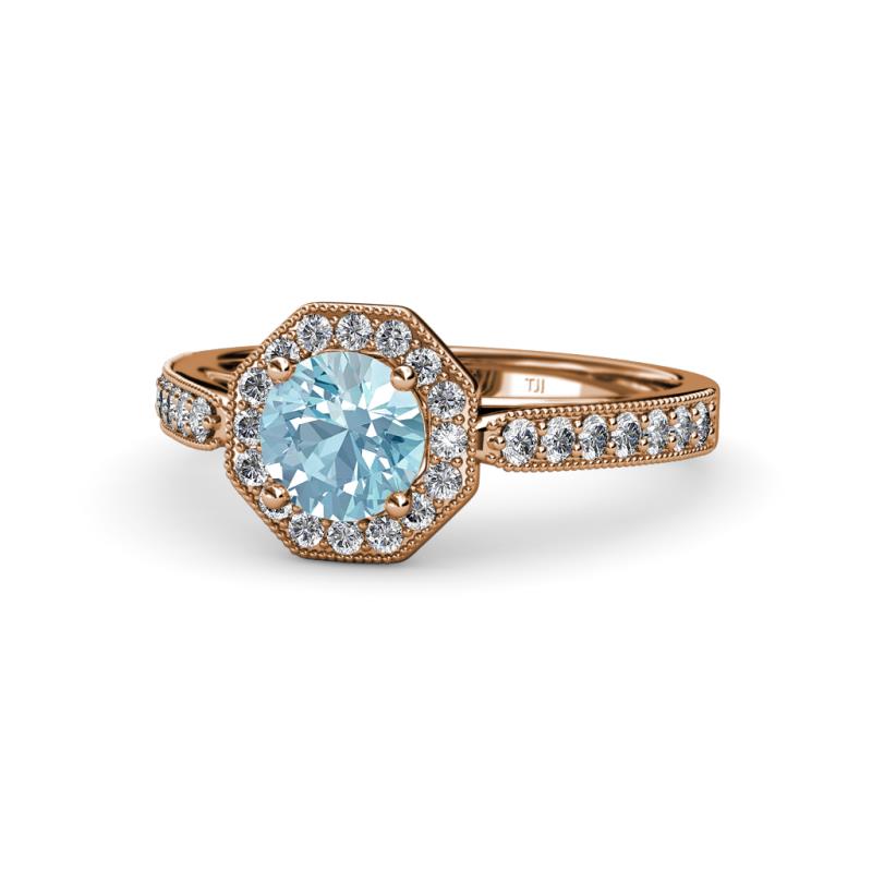 Aura Aquamarine and Diamond Halo Engagement Ring 