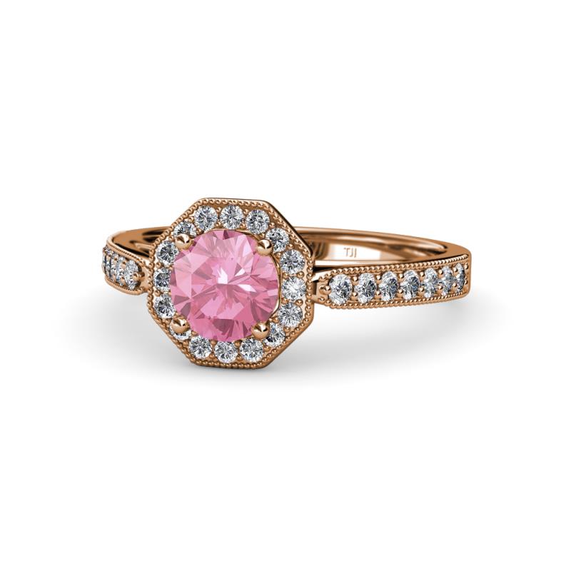 Aura Pink Tourmaline and Diamond Halo Engagement Ring 
