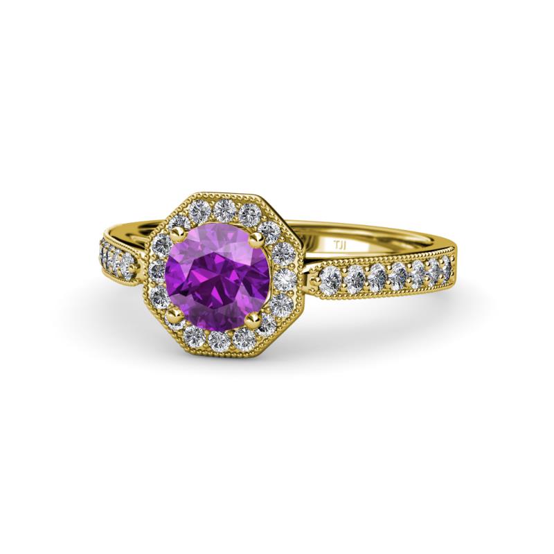 Aura Amethyst and Diamond Halo Engagement Ring 