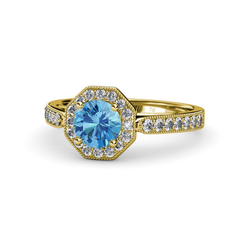 Aura Blue Topaz and Diamond Halo Engagement Ring 