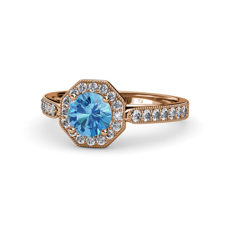 Aura Blue Topaz and Diamond Halo Engagement Ring 