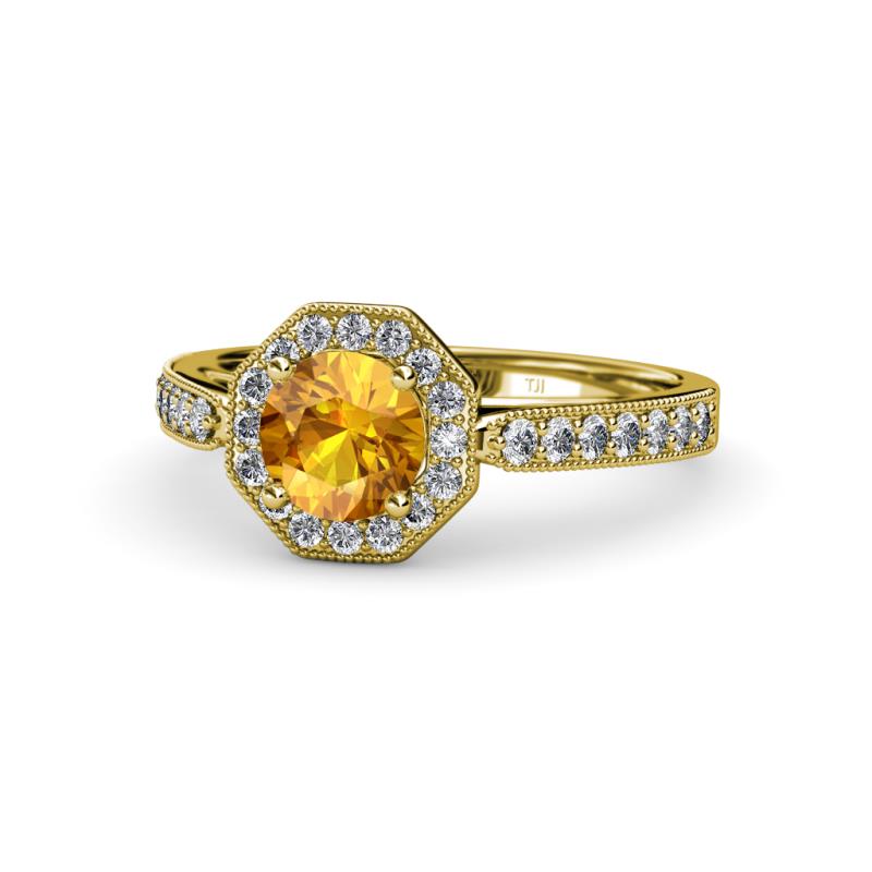 Aura Citrine and Diamond Halo Engagement Ring 