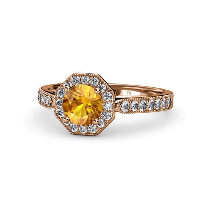 Aura Citrine and Diamond Halo Engagement Ring 