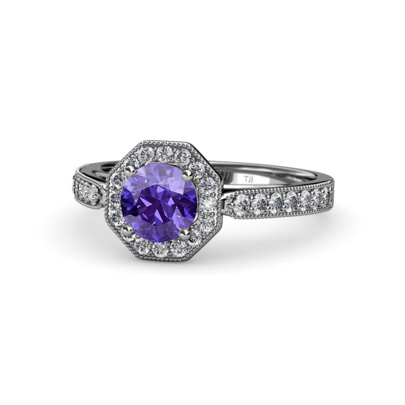 Aura Iolite and Diamond Halo Engagement Ring 